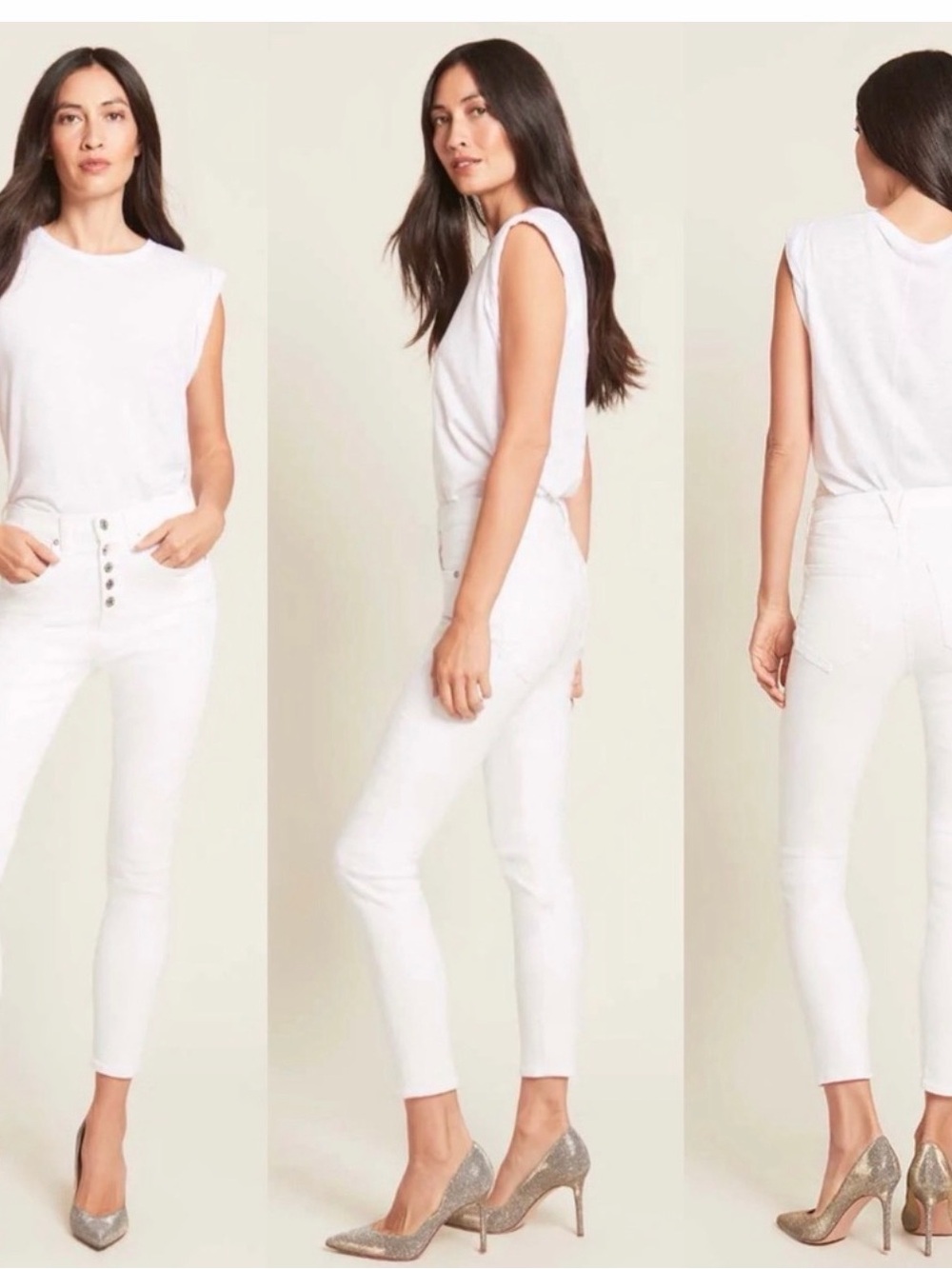 Veronica Beard Debbie Button Fly Skinny Jeans White Size 28/6